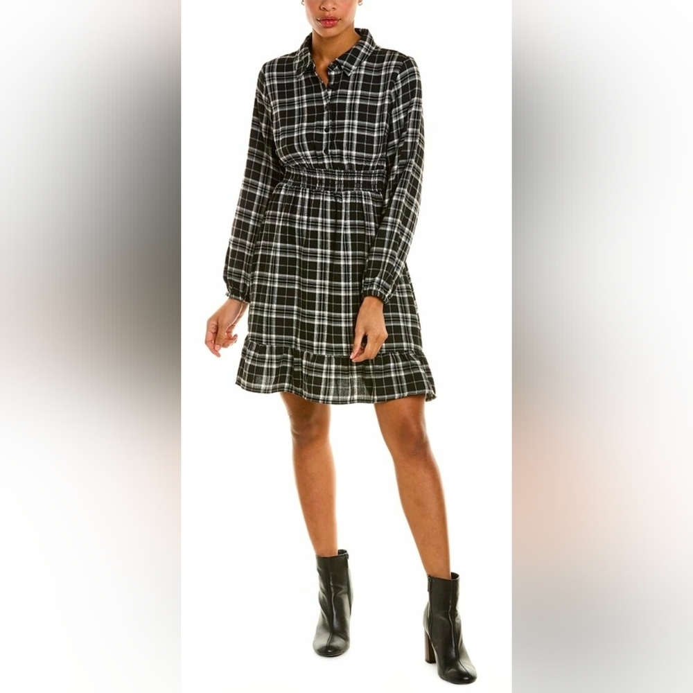 Lucky Brand Plaid Shirt Dress Flannel Long Sleeve Large